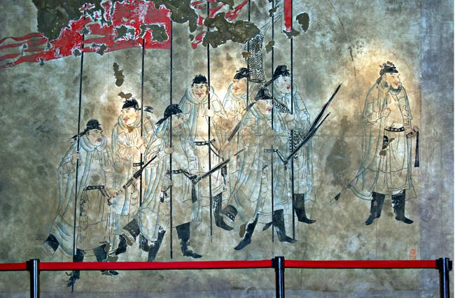 당나라 시대 벽화에 묘사된 호위무사. 
필자제공