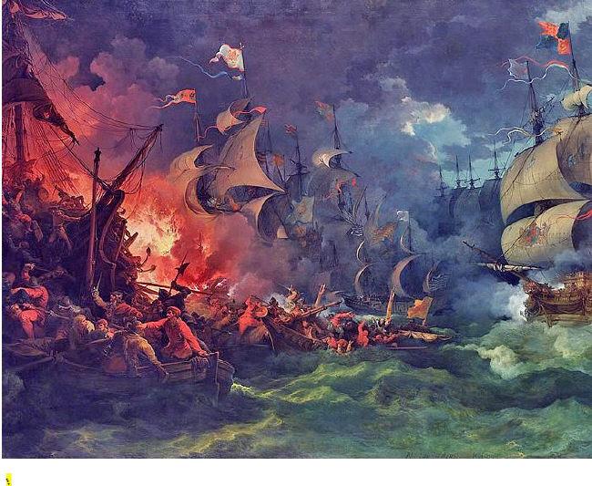 스페인 무적함대의 패배, 필립 루더부르 작(1796년). 필자제공