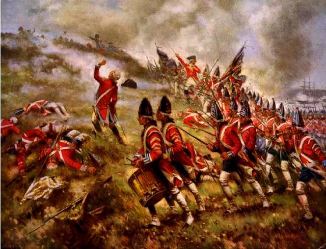 미국 독립전쟁 때인 1775년 벙커힐 전투에서 진격하는 영국군 그림(퍼시 모란 작). 붉은 제복을 입고 있어 바닷가재 병정이라는 놀림을 받았다.