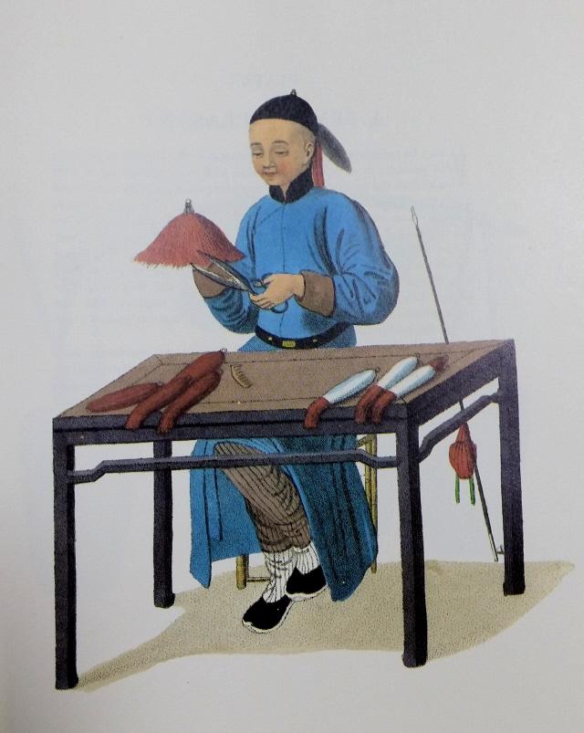 18세기 말 영국 화가가 그린, 청나라의 모자 만드는 기술자.  필자 제공