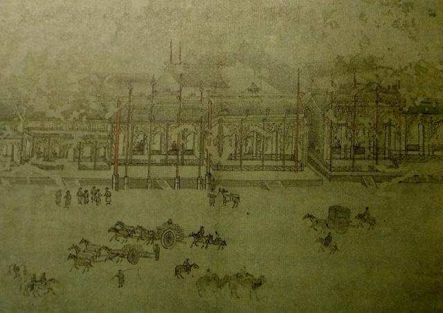 유리창을 구경하는 조선사절단(1780년대, 조선화원 그림). 
 숭실대학교 소장
