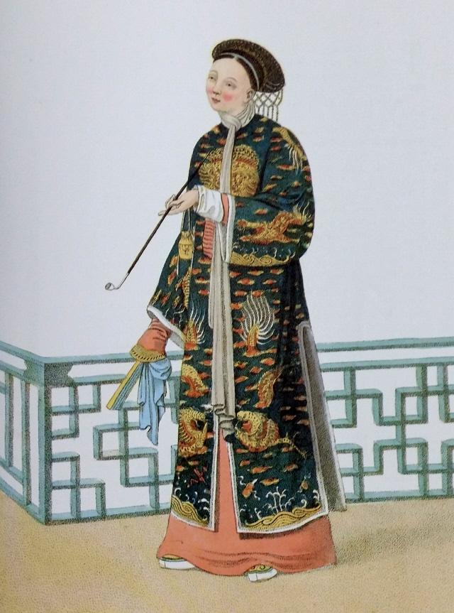 청나라의 담뱃대 장수(왼쪽)와 담뱃대를 든 청나라 귀부인(18세기 말 영국 화가 그림). 필자 제공