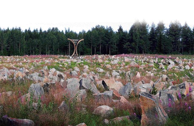‘수오무살미’전투 전사자 추모공원 전경.당시 전투에서 전사한 핀란드군 장병의 숫자를 의미하는 1만 개의 돌이 깔려 있다.