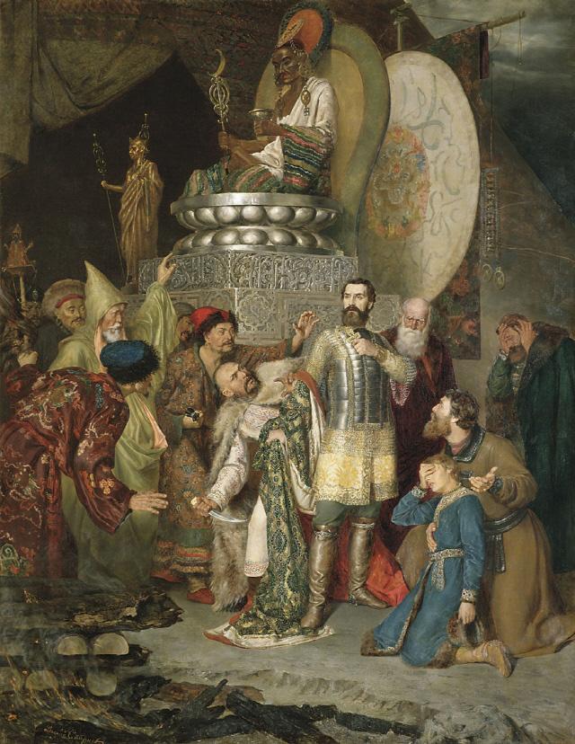러시아를 정복한 후 칭기즈칸 동상 앞에서 항복을 요구하는 바투칸.