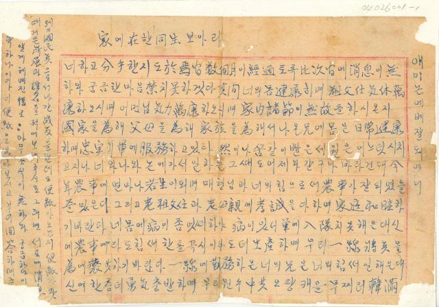 금화지구 전투에서 전사한 고 김종섭 하사가 동생에게 보낸 편지.