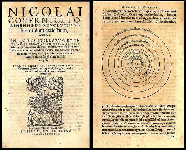 폴란드 출신의 사제 코페르니쿠스가 임종 직전에 발간한 저서 『천체의 회전에 관하여』 표지.