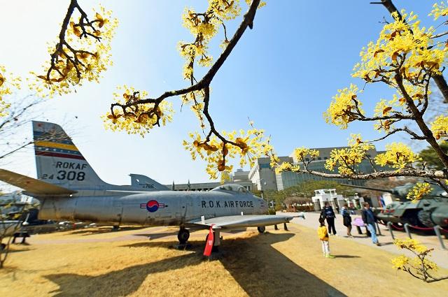 전쟁기념관 야외전시장에서 관람객을 맞는 F-86 세이버 전투기. 국방일보DB.