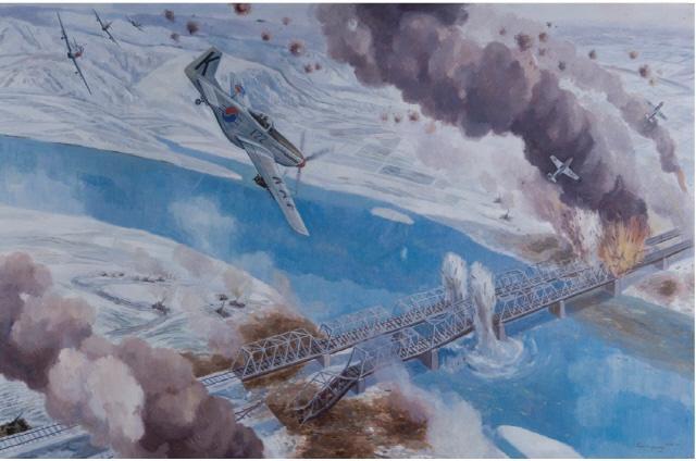 승호리철교 폭파에 나선 한국 공군의 활약상을 그림으로 담아낸 호국화. 대한민국 공군 제공