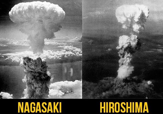 히로시마(오른쪽)와 나가사키의 원자폭탄 폭발 모습.