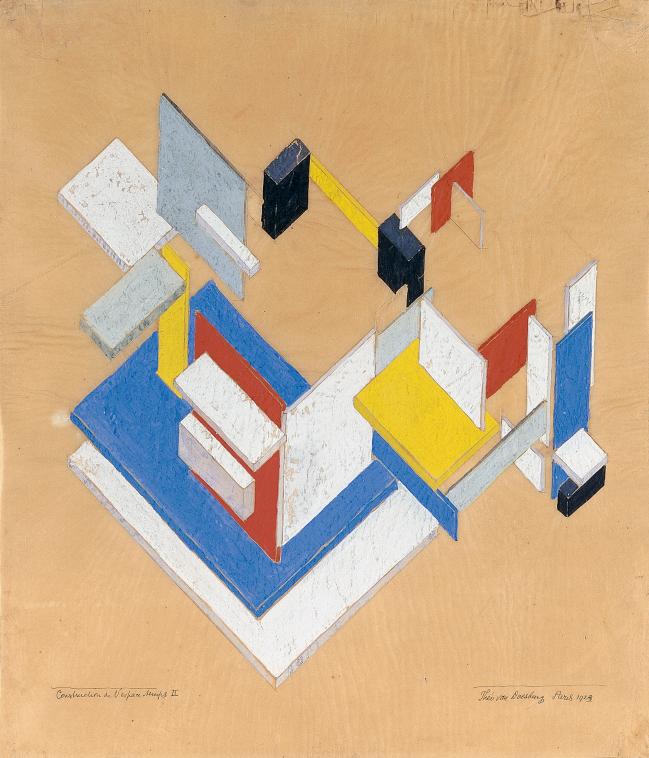 되스부르크, 시간과 공간의 구축 II, 1924, 트레이싱 종이에 과슈 연필 잉크, 47x40.5㎝, 티센미술관.