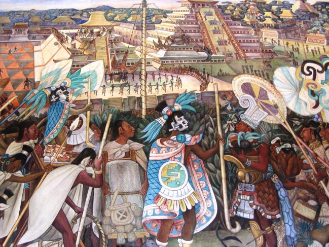멕시코의 화가 디에고 리베라가 1929년부터 1951년까지 스페인으로부터 독립을 쟁취하기 위한 멕시코의 투쟁을 그린 생생한 역사적인 벽화. 멕시코 국립궁전 2층을 향하는 계단에 있다.  사진=www.farhorizons.com
