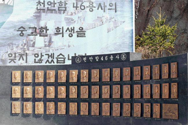 천안함 46용사 추모비에 새겨진 동판 부조. 