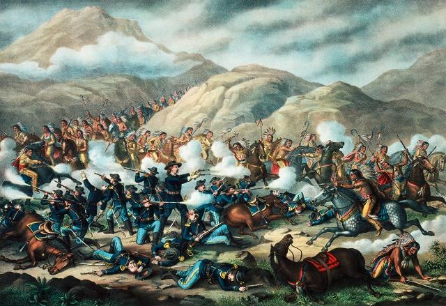 시팅불이 이끈 라코타족과 미 기병대의 전투를 그린 기록화. 사진 = 위키피디아 