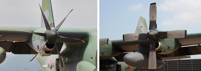 <strong>TURBO PROP ENG</strong> 영국 롤스로이스(ROLLS-ROYCE)사의 6엽 터보 프로펠러  엔진으로 항공기에 4개가 장착되어 있다. 사진 왼쪽이 6엽 프로펠러가 장착된 C-130J, 오른쪽은 4엽 프로펠러가 장착된 C-130H로 이 외형의 차이가 외부 식별 포인트 중 하나다.