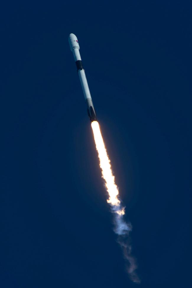 한국군 첫 전용 통신위성 ‘아나시스(Anasis) 2호’를 실은 팰컨9 로켓이 지난달 21일 오전 미국 플로리다주 케이프커내버럴 공군기지에서 발사되고 있다. 연합뉴스