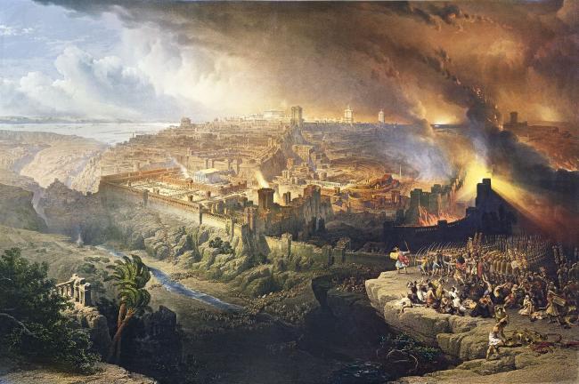 영국 화가 데이비드 로버트가 1850년 그린 ‘서기 70년 티투스의 지휘 아래 로마인들이 예루살렘을 포위하고 멸망시키다’ 작품.  사진=예루살렘 역사 협회