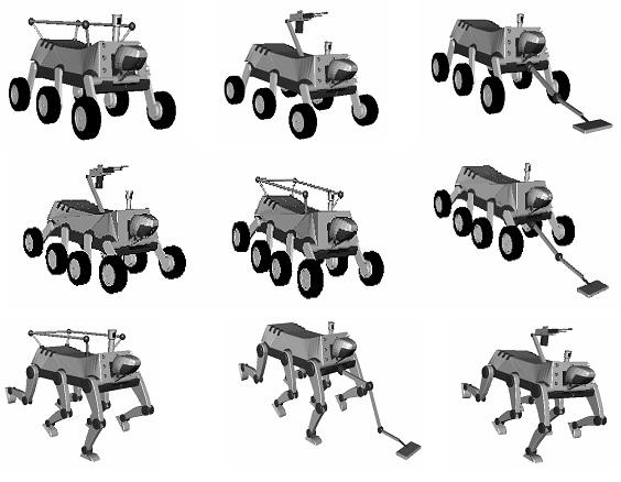 2005년 네트워크 기반의 견마형 로봇 연구개발 착수 발표시 보도자료를 통해 제공된 견마형 로봇의 다양한 모습들.