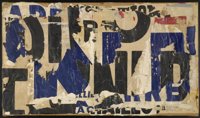 자크 빌레글. 청색과 검은색. 1955. 캔버스 위에 종이 찢고 붙이기. 30.5x53cm. MoMA