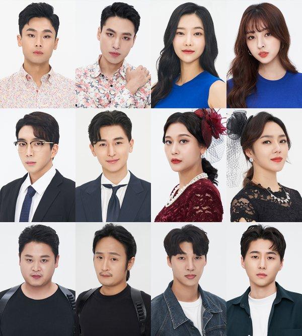 연극 ‘쉬어 매드니스’ 10차 프로덕션 캐스팅 이미지. 임정균, 이승진, 최윤영, 진혜원(상단 왼쪽부터), 김번영, 권영민, 김유리, 김아라(중간 왼쪽부터), 김경호, 임수형, 지영호, 이인규(하단 왼쪽부터).       사진=콘텐츠플래닝