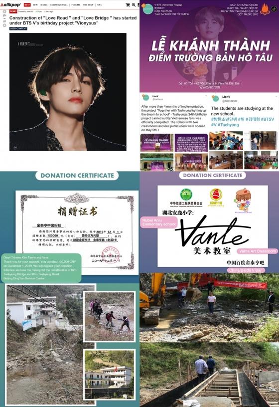 그룹 BTS 멤버 뷔(본명 김태형)의 해외 팬들이 통학길이 위험한 중국 산시성 시골마을 학생들을 위해 뷔의 이름을 딴 ‘김태형 도로’를 기부했다. 