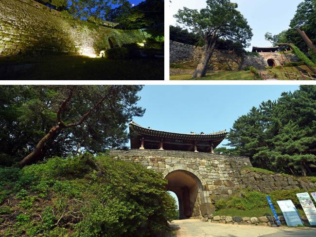 남문인 지화문의 야경.(왼쪽 위) 남한산성 4개 성문에서 가장 크고 웅장한 모습이다.
