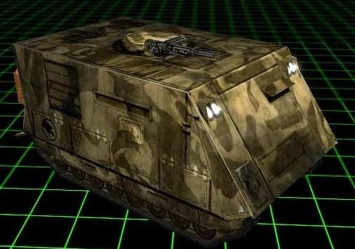 ‘커맨드 앤 컨커’에 등장하는 병력수송장갑차 APC. M113 장갑차를 모델로 삼은 듯한 모습이다. 빠른 기동력으로 보병 전선을 우회, 돌파하는 데 활용된다.  필자 제공