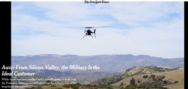 새로운 민군복합방산체의 출현에 대해 보도한  뉴욕타임스. 사진은 인터넷판 캡처.
