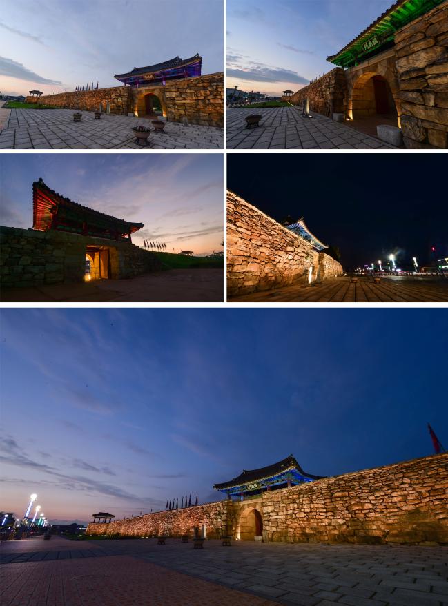 해미읍성에서 주 출입문으로 사용되고 있는 진남문의 야경. 올해로 축조된지 600년이나 지났지만 아직도 옛 모습을 잘 간직하고 있다.