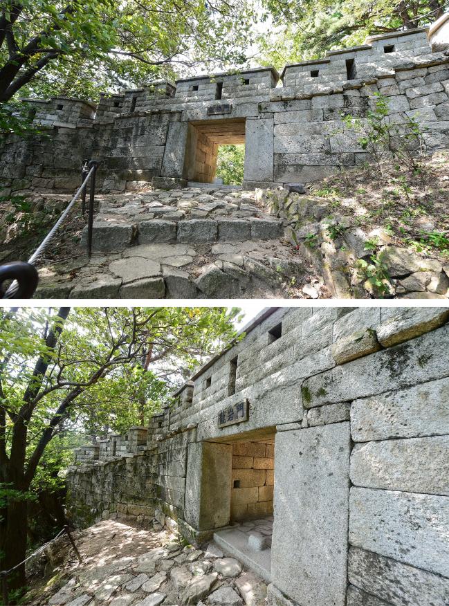백운대와 동장대 사이에 위치한 용암문. 대남문을 시작으로 동장대부터 이 곳
용암문까지 3.55㎞가 지난 2010년에 복원되어 멋진 성벽을 만날 수 있다.
