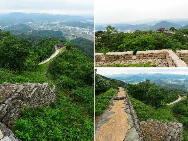 금성산성의 남문인 충용문에서 외남문인 보국문이 내려다 보인다. 적군의 공격 상황이 한눈에 보여 천혜의 요새 같은 느낌이다.