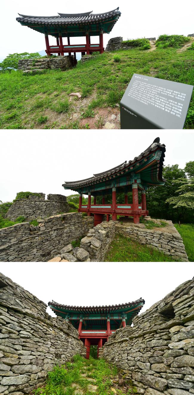 금성산성의 외성에는 4개소의 문루가 있었는데, 이곳은 북문이 있던 자리이다. 북쪽에 치성이 있고 운대봉과 연대봉을 지나 동문과 연결된다. 남쪽으로는 서문과 연결되는데, 비교적 가까운 거리이고 급경사를 이뤄 성곽을 단이 지게 쌓았다.