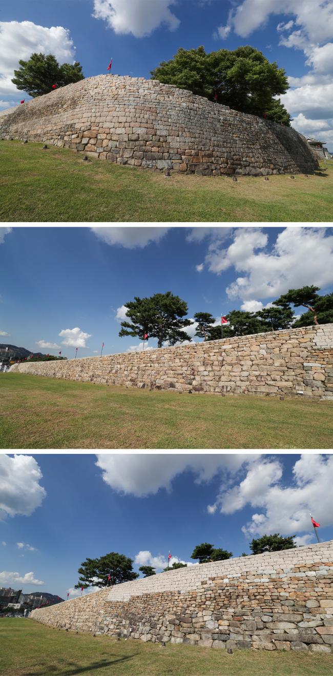 홍주읍성 남쪽 부분의 둥그런 성곽.
