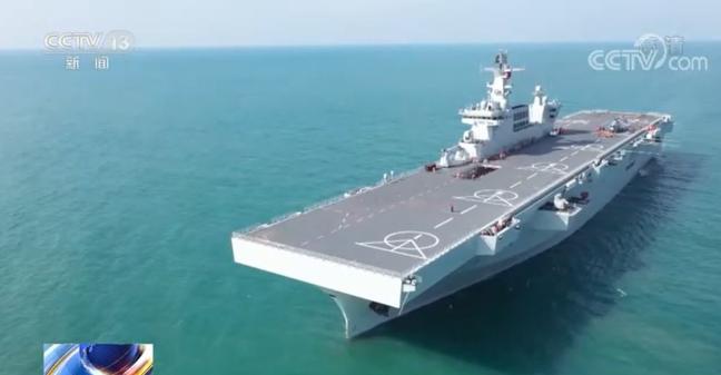 지난 6월 22일 중국 중앙티비(CCTV)를 통해 공개된 Type 075형 하이난함의 훈련 장면. 사진 = 중국 중앙티비(CCTV) 캡처
