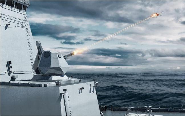 한국형 근접방어무기체계(CIWS)-Ⅱ가 적 항공기를 요격하는 컴퓨터 그래픽(CG).   방사청 제공