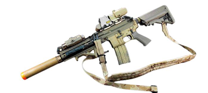 필자가 소장 중인 HK416 모형 총기. 미국 델타포스와 CAG부대가 사용하는 RAL8000 모델의 고증에 맞춰 작업했다.