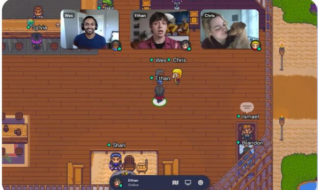 게더는 다가온 아바타의 화면이 열리는 등 실감 나는 사무 환경을 구현한다.  사진=게더