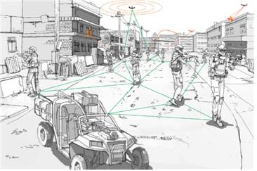 지뢰 탐지 및 건물 투과용 영상 레이다 정찰 드론 부대의 작전 수행도.  사진=DARPA 