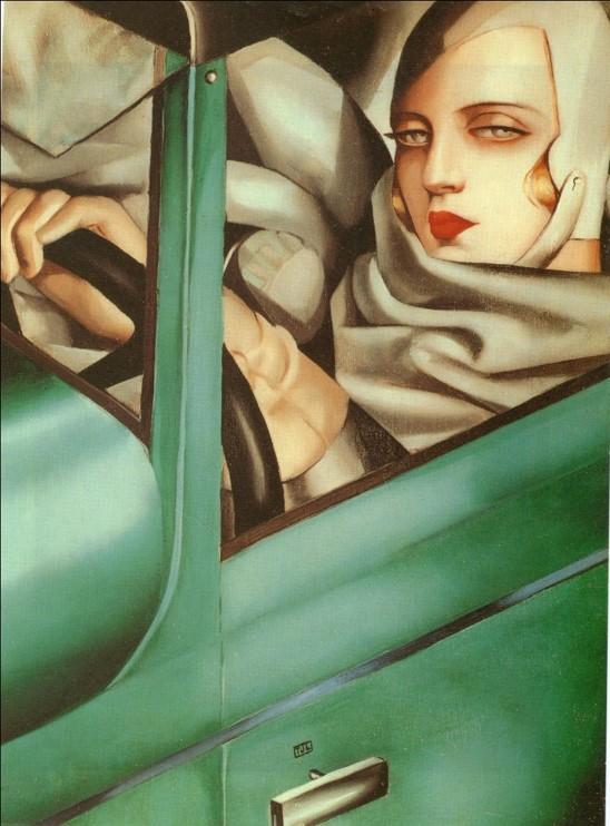 ‘녹색 부가티를 타는 타마라’, 1925년, 목판에 유채, 개인 소장.