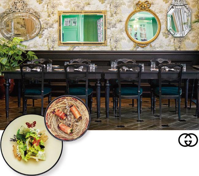 젊은 소비자들이 상대적으로 낮은 가격에 명품 브랜드의 정체성을 경험할 수 있도록 하기 위해 식음료 업장을 운영하는 명품업체들이 늘고 있다. 위 사진부터 구찌가 플래그십 스토어에 연 ‘구찌 오스테리아’, 디올이 팝업 스토어에 선보인 ‘카페 디올’, 루이비통이 플래그십 스토어 안에 오픈한 팝업 레스토랑 ‘피에르 상 앳 루이비통’. 

 사진 제공=각 업체 