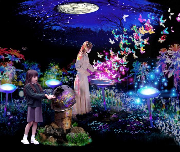 경기도 파주 임진각에 있는 실감미디어체험관 ‘DMZ생생누리(DMZ LIVE)’에서 한 어린이 관람객이 VR기술로 구현한 ‘비밀의 숲’ 전시를 체험하고 있다.  사진=한국관광공사