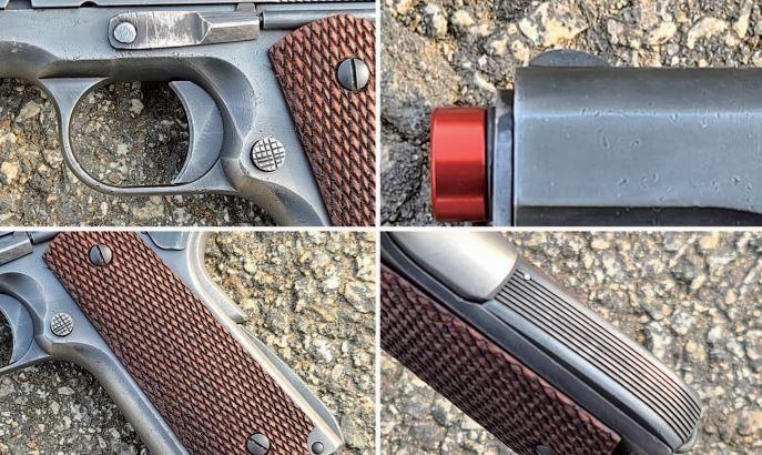 광복식 권총은 오리지널 콜트와 비교했을 때 슬라이드 멈치의 형상과 초기형 가늠쇠, 목재그립, 후기형 스<br>프링 가이드, 날이선 부싱과 독자적인 형태의 해머가 특징이라 할 수 있다.