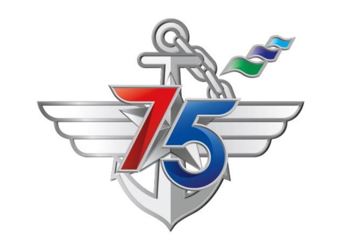 제75주년 국군의 날 공식 엠블럼. 75주년 숫자를 국방부 마크 날개 형태와 일체감 있게 표현했고, 날렵한 효과를 더해 강한 국군의 이미지를 나타냈다. 우측 상단의 초록, 남색, 하늘색은 육·해·공군을 표현했다. 행사기획단 제공
