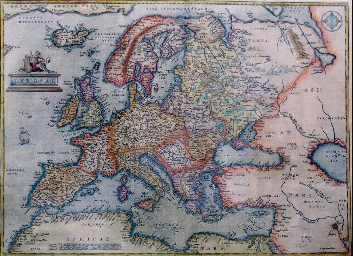1595년 지도 제작자 아브라함 오르텔리우스가 제작한 유럽 지도. 사진=위키백과