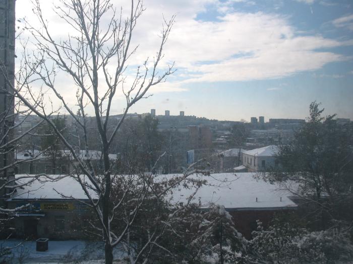 눈이 내린 블라디보스토크 시내 전경.