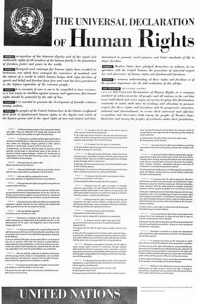 1948년 12월 공포된 유엔 세계인권선언 내용.