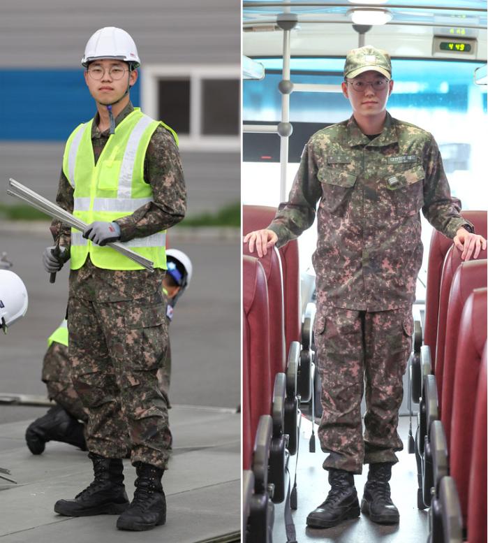 해군진해기지사령부 시설전대 소속 공병 특기 최다민(왼쪽) 상병과 수송 특기 유동규 상병.