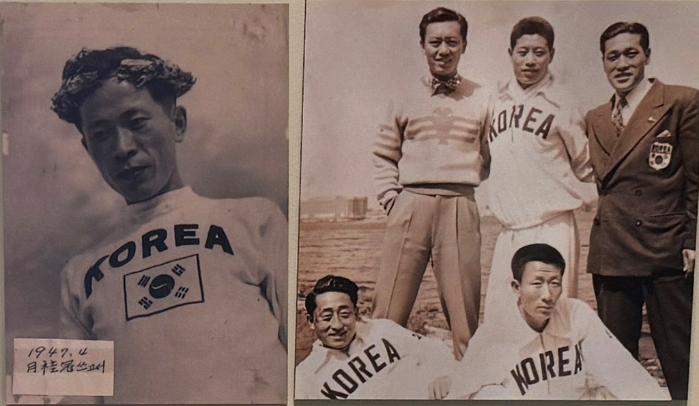 1947년 보스턴 국제마라톤 대회에서 광복 이후 태극기를 달고 처음 국제대회 우승을 차지한 서윤복(왼쪽)과 1950년 같은 대회에서 1·2·3위를 휩쓴 함기용, 송길윤, 최윤칠 선수.