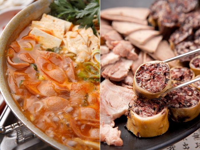 부대찌개(왼쪽), 아바이순대 게티이미지뱅크