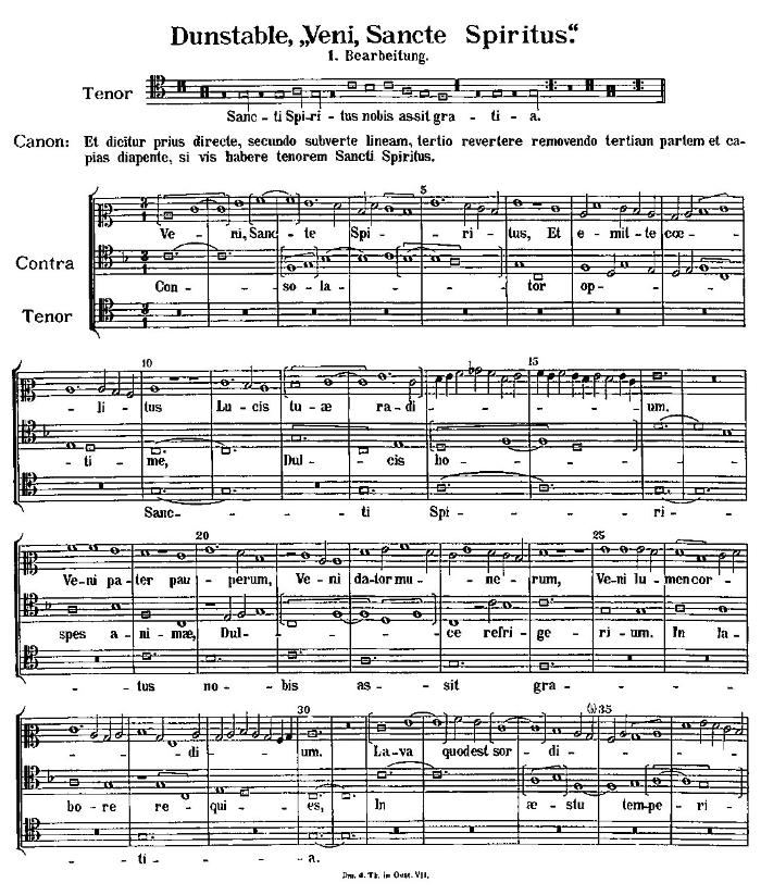 존 던스터블과 ‘성령이여 오소서/ 창조주여 오소서’의 악보 일부. 필자 제공
