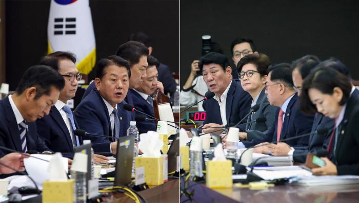 국회 국방위원회 소속 의원들이 진영승 합참의장을 비롯한 관계자들에게 질의하고 있다. 한재호 기자